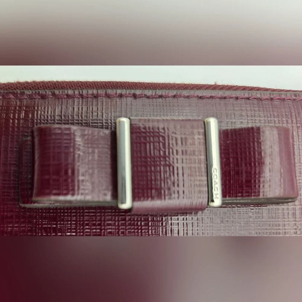 Coach Burgundy Patent Leather Wallet with Bow Accent - Picture 2 of 7